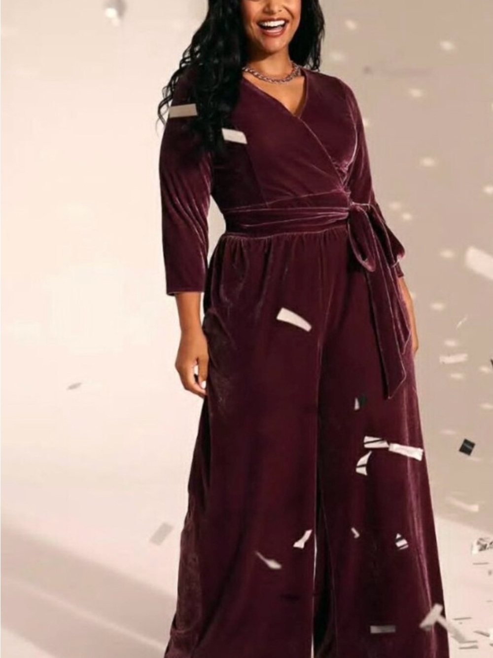 Lane Bryant Velvet Wrap Jumpsuit in Wine